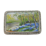 TLM Sterling Silver Mounted Painting Spring Woodland Brooch Antique c1920