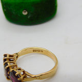 9ct Yellow Gold Three Stone Almandine Garnet Dress Ring Vintage 1973 London