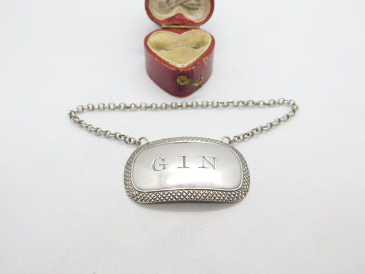 Georgian Sterling Silver 'Gin' Decanter Label 1820 Birmingham Joseph Willmore