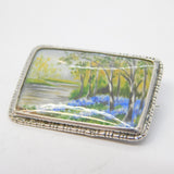 TLM Sterling Silver Mounted Painting Spring Woodland Brooch Antique c1920