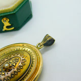 Victorian 15ct Yellow Gold & Seed Pearl Etruscan Revival Locket Antique c1860