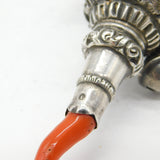 Victorian Sterling Silver, Coral Baby Rattle & Teether Antique 1883 Birmingham