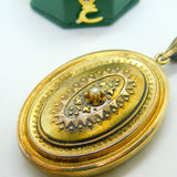 Victorian 15ct Yellow Gold & Seed Pearl Etruscan Revival Locket Antique c1860