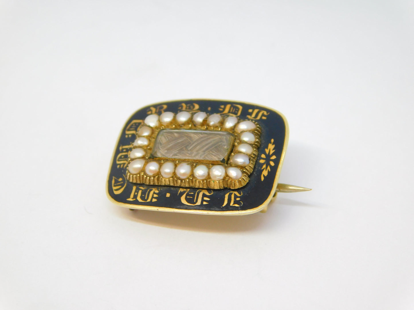 Victorian 15ct Gold, Enamel, Pearl Mourning Brooch 'Mary Poile, 1840' Antique