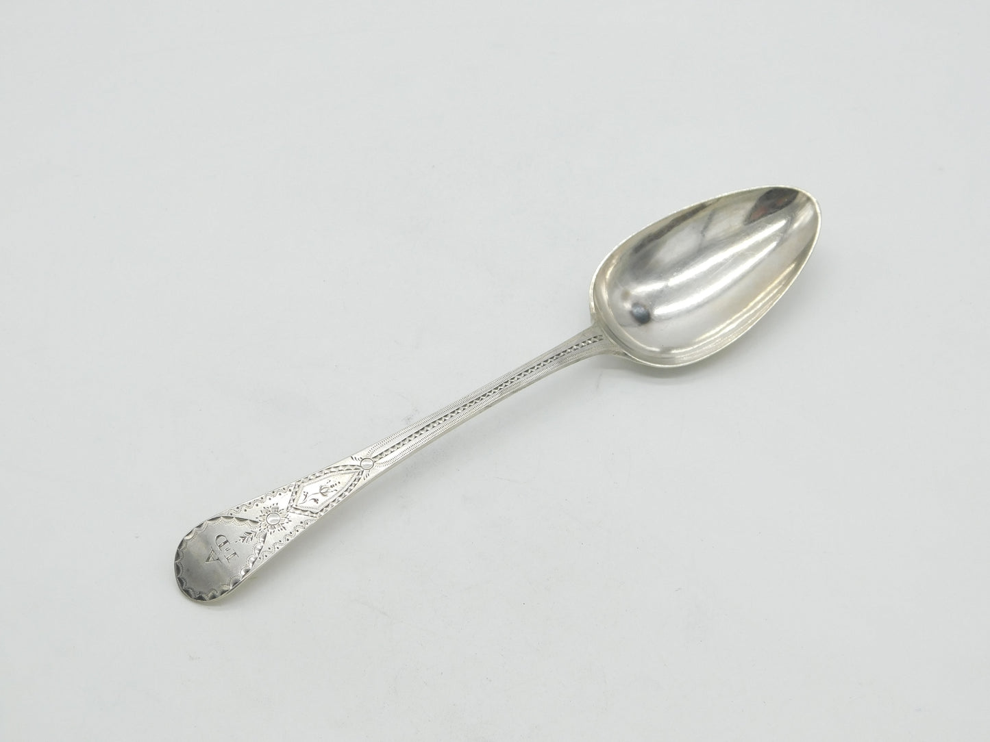 George III Sterling Silver Bright Cut Serving Spoon Antique 1789 London