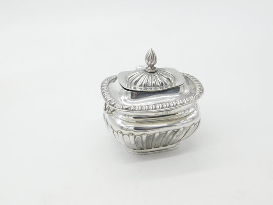 Edwardian Sterling Silver Fluted Tea Caddy Antique 1905 Birmingham