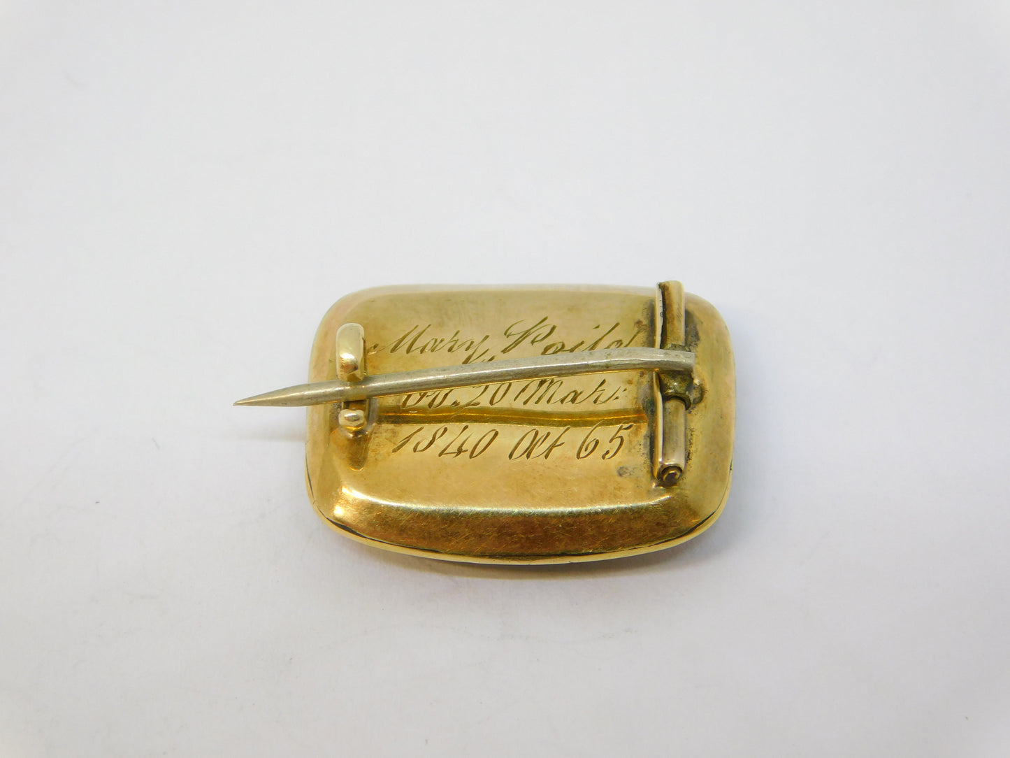 Victorian 15ct Gold, Enamel, Pearl Mourning Brooch 'Mary Poile, 1840' Antique