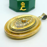 Victorian 15ct Yellow Gold & Seed Pearl Etruscan Revival Locket Antique c1860