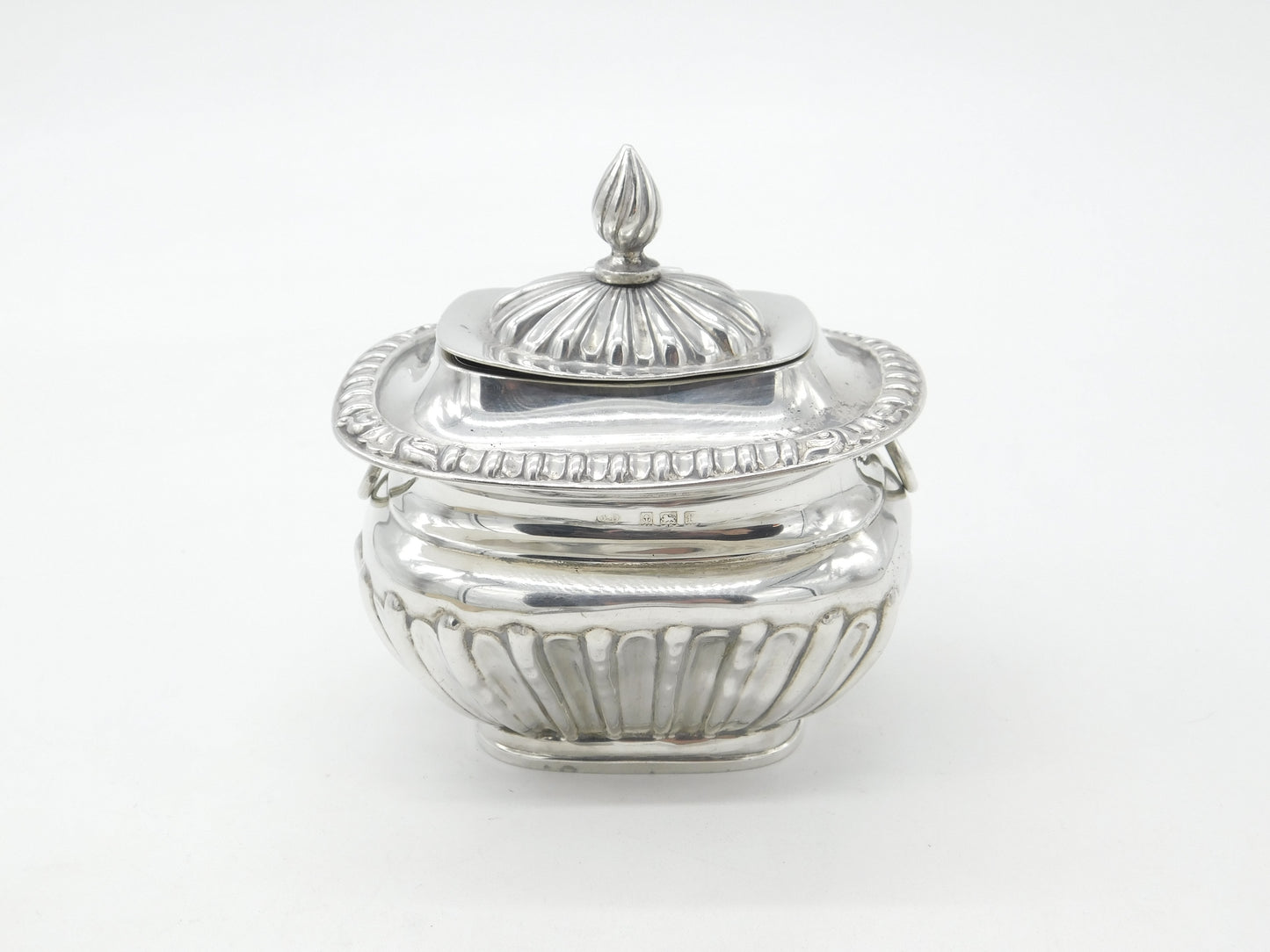 Edwardian Sterling Silver Fluted Tea Caddy Antique 1905 Birmingham