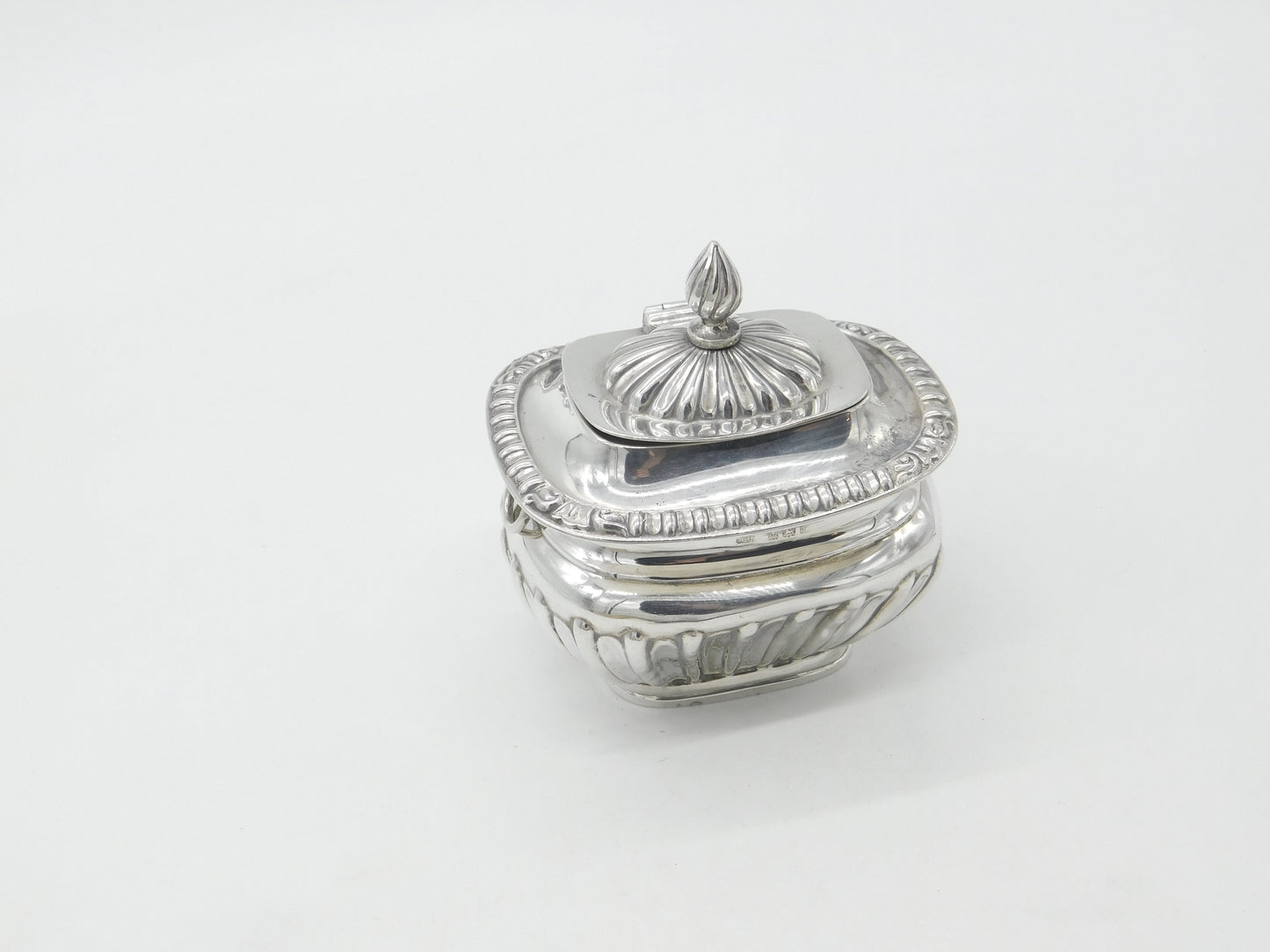 Edwardian Sterling Silver Fluted Tea Caddy Antique 1905 Birmingham