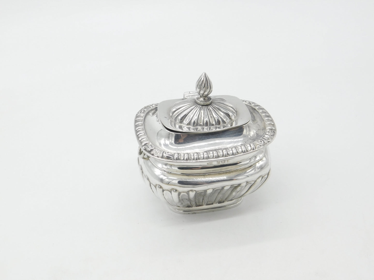 Edwardian Sterling Silver Fluted Tea Caddy Antique 1905 Birmingham