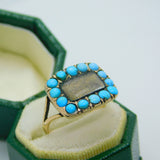 George III 9ct Gold, Turquoise & Hair Weave Mourning Ring Antique c1820