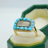 George III 9ct Gold, Turquoise & Hair Weave Mourning Ring Antique c1820