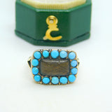 George III 9ct Gold, Turquoise & Hair Weave Mourning Ring Antique c1820