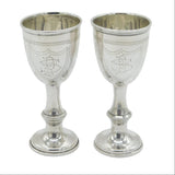 Pair of Sterling Silver Floral Kiddush Cups Antique 1915 London Art Deco