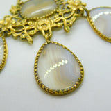 George III 9ct Gold Floral Pattern Blue Lace Agate Drop Pendant Antique c1820