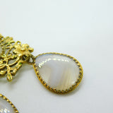 George III 9ct Gold Floral Pattern Blue Lace Agate Drop Pendant Antique c1820