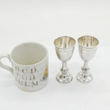 Pair of Sterling Silver Floral Kiddush Cups Antique 1915 London Art Deco