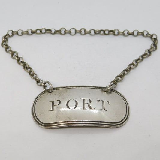 George III Sterling Silver Port Decanter Label Antique 1809 London E. Morley