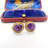 9ct Yellow Gold & Amethyst Set Screw-Back Earrings Antique c1930 Art Deco