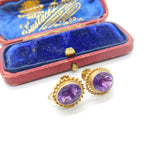 9ct Yellow Gold & Amethyst Set Screw-Back Earrings Antique c1930 Art Deco