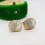 Victorian 9ct Rose Gold & Cabochon Moonstone Stud Earrings Antique c1880