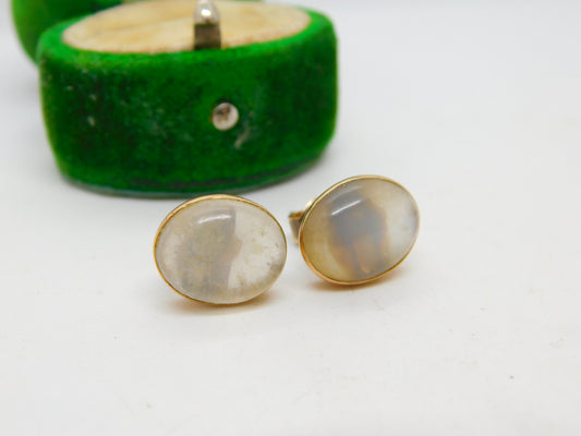 Victorian 9ct Rose Gold & Cabochon Moonstone Stud Earrings Antique c1880