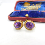 9ct Yellow Gold & Amethyst Set Screw-Back Earrings Antique c1930 Art Deco