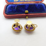 9ct Yellow Gold & Amethyst Set Screw-Back Earrings Antique c1930 Art Deco