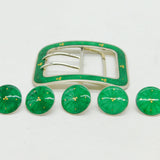 Edwardian Sterling Silver & Enamel Shamrock Buckle & Buttons Antique Birmingham
