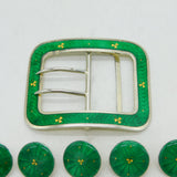Edwardian Sterling Silver & Enamel Shamrock Buckle & Buttons Antique Birmingham