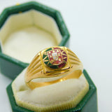 Portuguese 19ct Yellow Gold & Enamel Flag Signet Ring Antique c1930 Art Deco