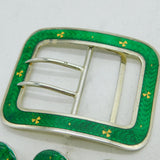 Edwardian Sterling Silver & Enamel Shamrock Buckle & Buttons Antique Birmingham