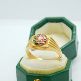 Portuguese 19ct Yellow Gold & Enamel Flag Signet Ring Antique c1930 Art Deco