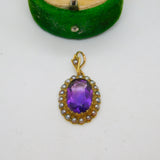 Victorian 18ct Gold, Amethyst & Seed Pearl Set Drop Pendant Antique c1880