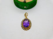 Victorian 18ct Gold, Amethyst & Seed Pearl Set Drop Pendant Antique c1880