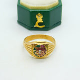 Portuguese 19ct Yellow Gold & Enamel Flag Signet Ring Antique c1930 Art Deco