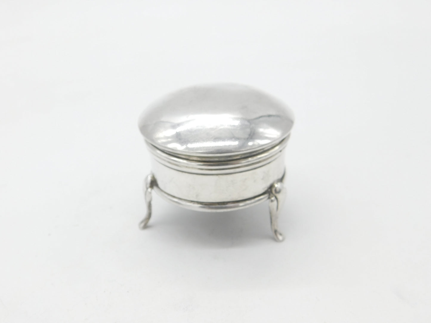 Sterling Silver Circular Paw Foot Ring or Trinket Box 1917 Birmingham Antique