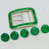 Edwardian Sterling Silver & Enamel Shamrock Buckle & Buttons Antique Birmingham