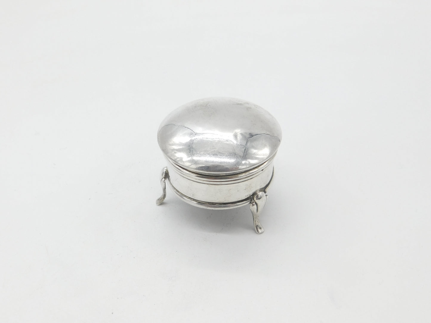 Sterling Silver Circular Paw Foot Ring or Trinket Box 1917 Birmingham Antique