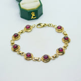 9ct Yellow Gold & Cabochon Almandine Garnet Panel Bracelet Vintage c1970