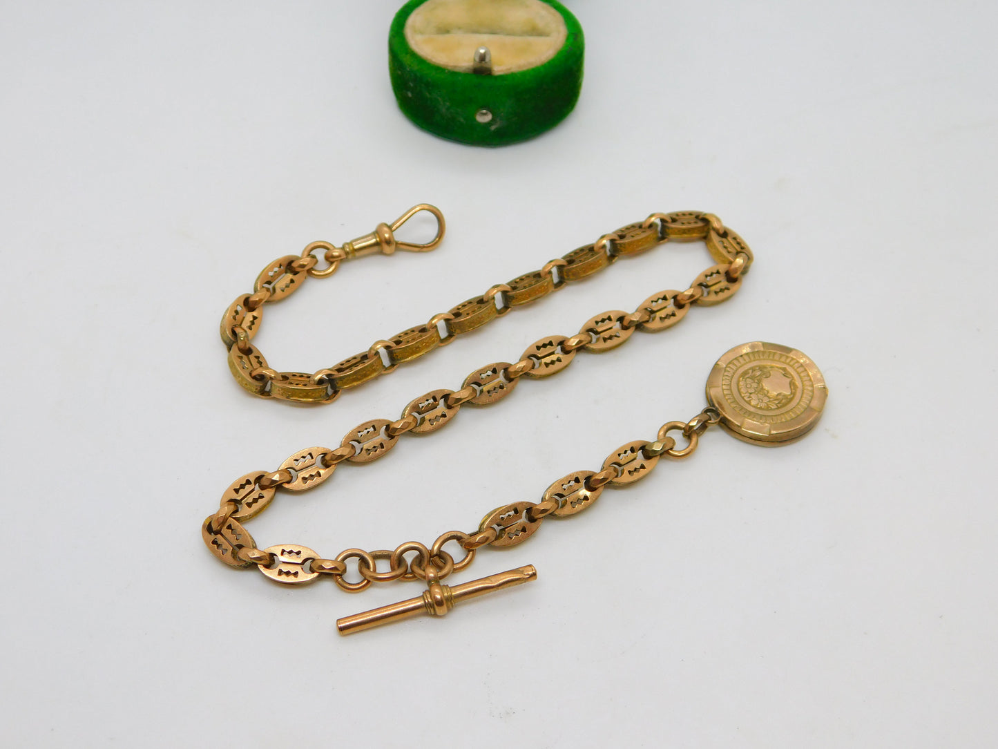 Victorian 9ct Yellow Gold Fancy Link Watch Chain & Locket Antique c1860