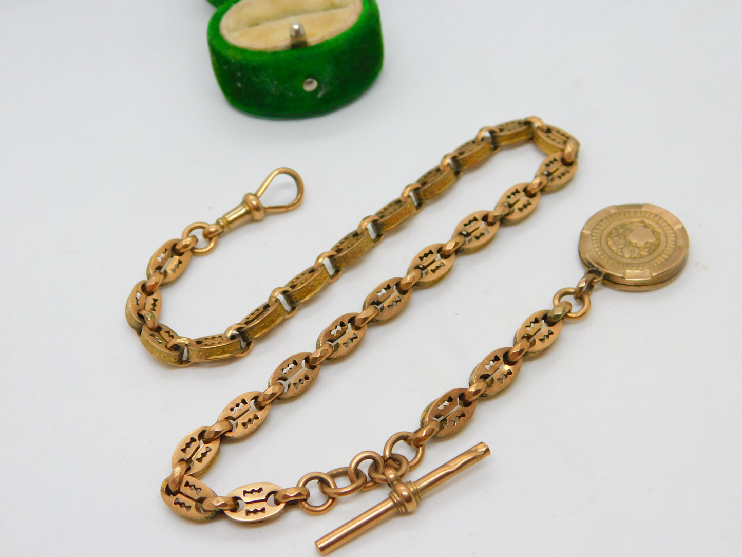 Victorian 9ct Yellow Gold Fancy Link Watch Chain & Locket Antique c1860