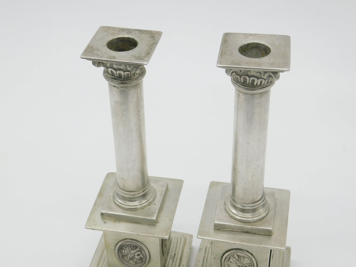 Regency French Colonial Sterling Silver Neoclassical Cast Candlesticks c1830