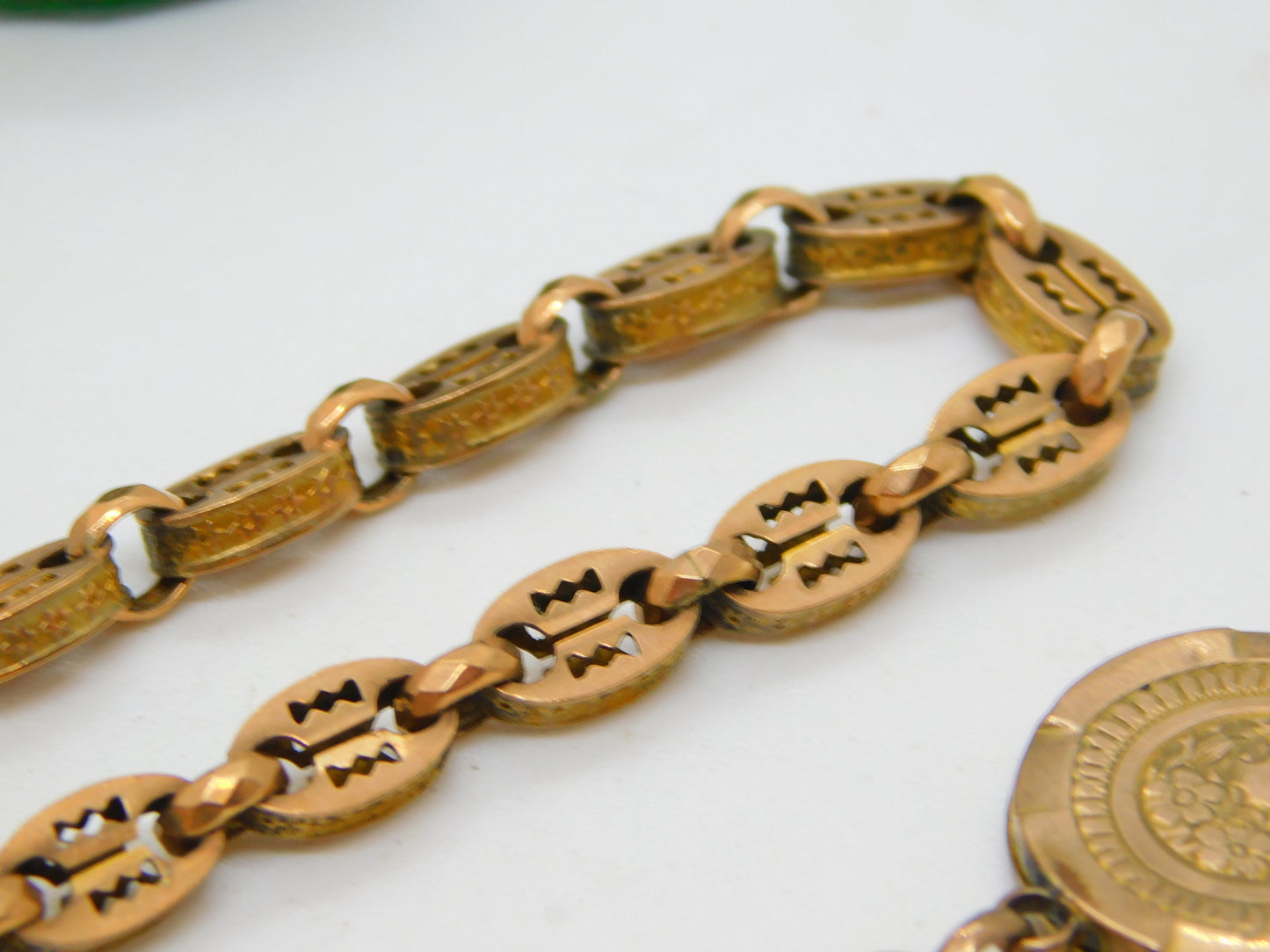 Victorian 9ct Yellow Gold Fancy Link Watch Chain & Locket Antique c1860