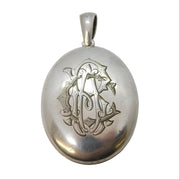 Victorian Sterling Silver Monogram Locket Pendant Antique c1880s