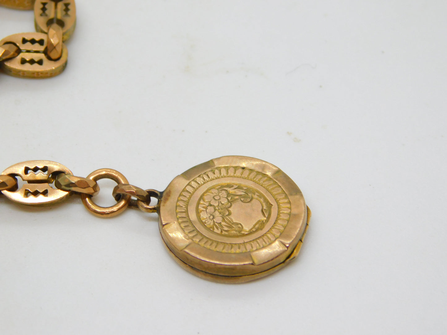 Victorian 9ct Yellow Gold Fancy Link Watch Chain & Locket Antique c1860