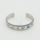 Navajo Sterling Silver Hardstone Stone Bangle Bracelet Vintage c1950s