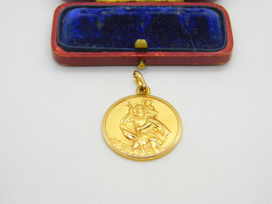 Large St Christopher Patron of Travel 9ct Yellow Gold Pendant Vintage c1970