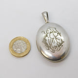 Victorian Sterling Silver Monogram Locket Pendant Antique c1880s